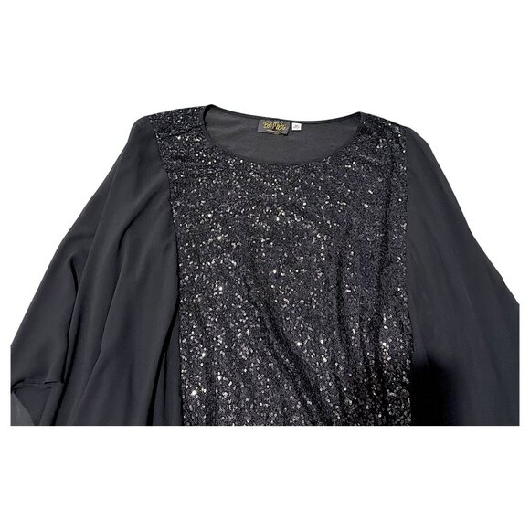 Bob Mackie Top Womens 3X Fits 22W/24W Black Sequin Chiffon Cocktail Lagenlook - Picture 4 of 16